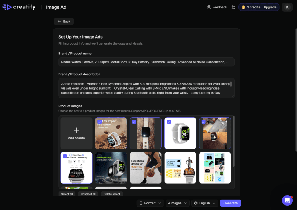 Creatify Image Ads - Product Details & Image Settings