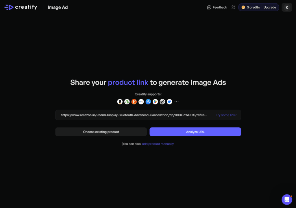 Creatify Image Ads - Product URL