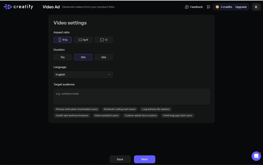 Creatify Video Ads - Step 3 - Video Settings