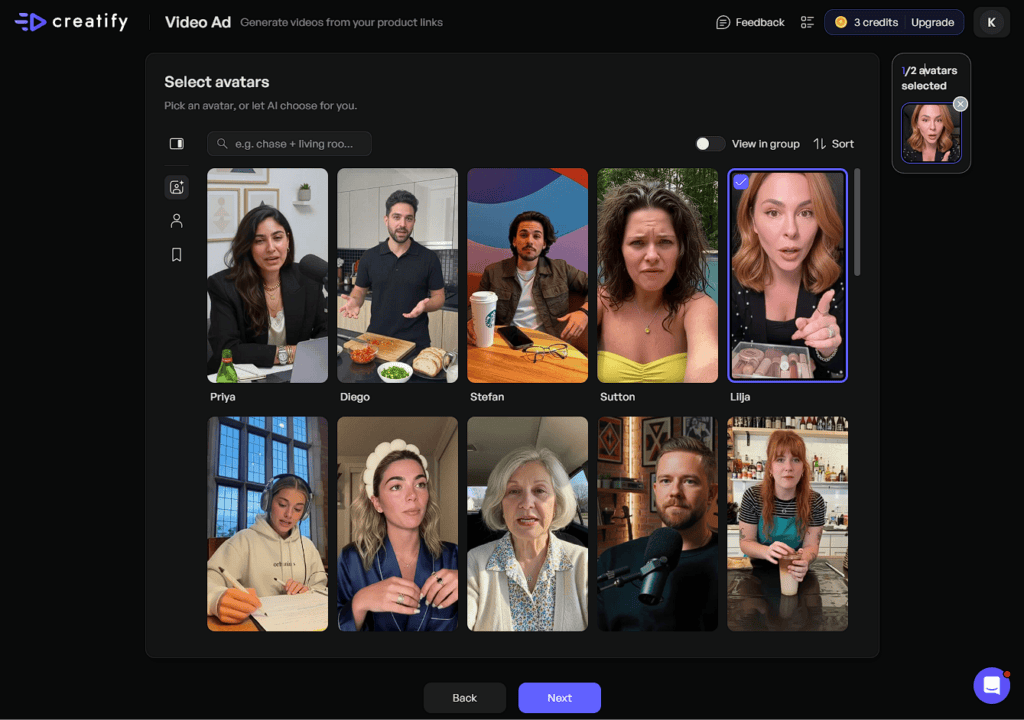Creatify Video Ads - Step 5 - Select Avatar