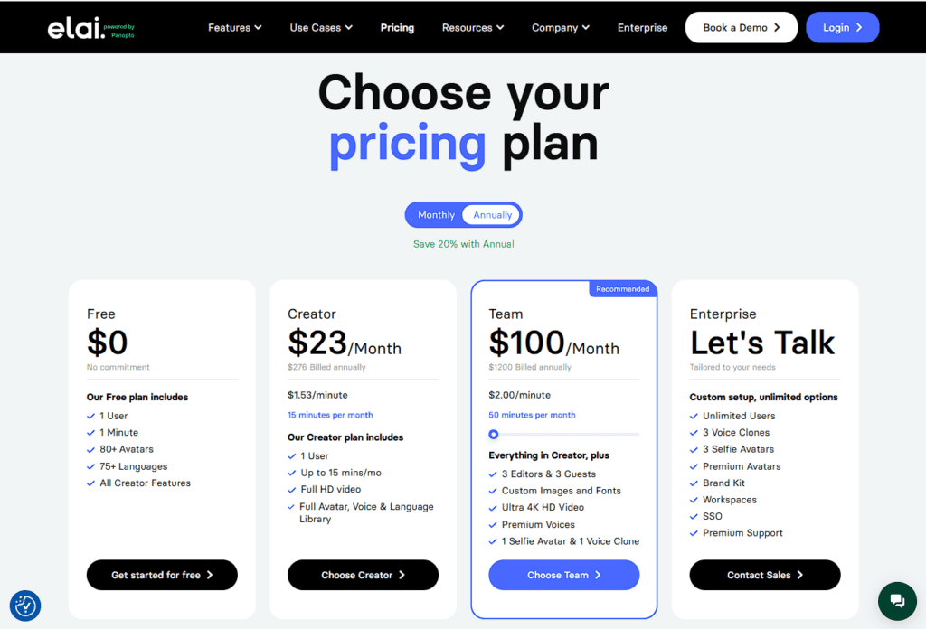 Elai Pricing Plan