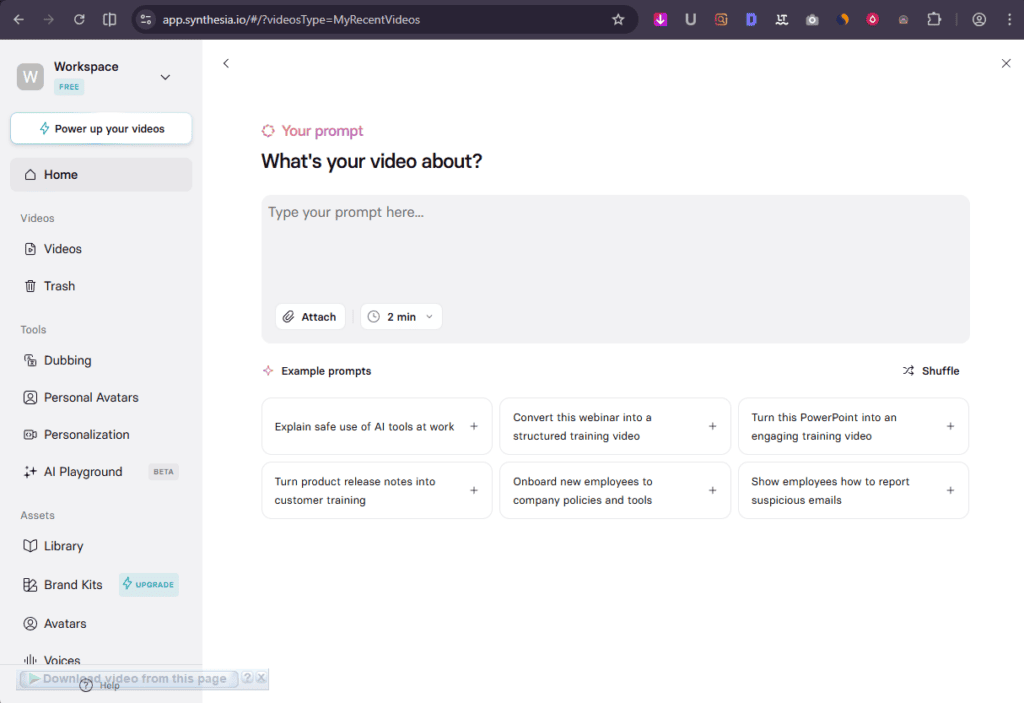 Synthesia - Start with AI Assistant 1.Generate Video