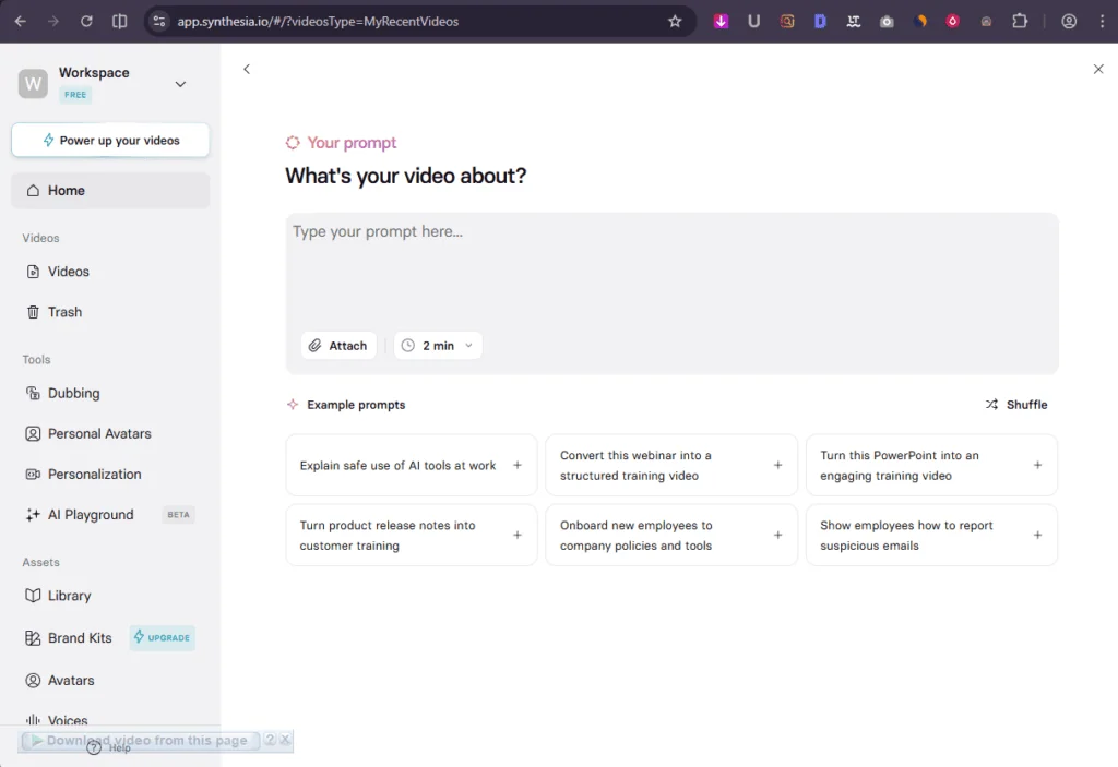 Synthesia - Start with AI Assistant 1.Generate Video