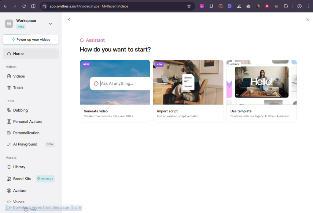 Synthesia - Start with AI Assistant