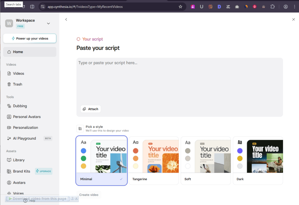 Synthesia - Start with AI Assistant 2.Import the Script