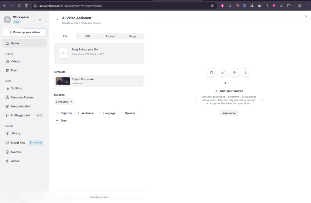 Synthesia - Start with AI Assistant 3. Use Template